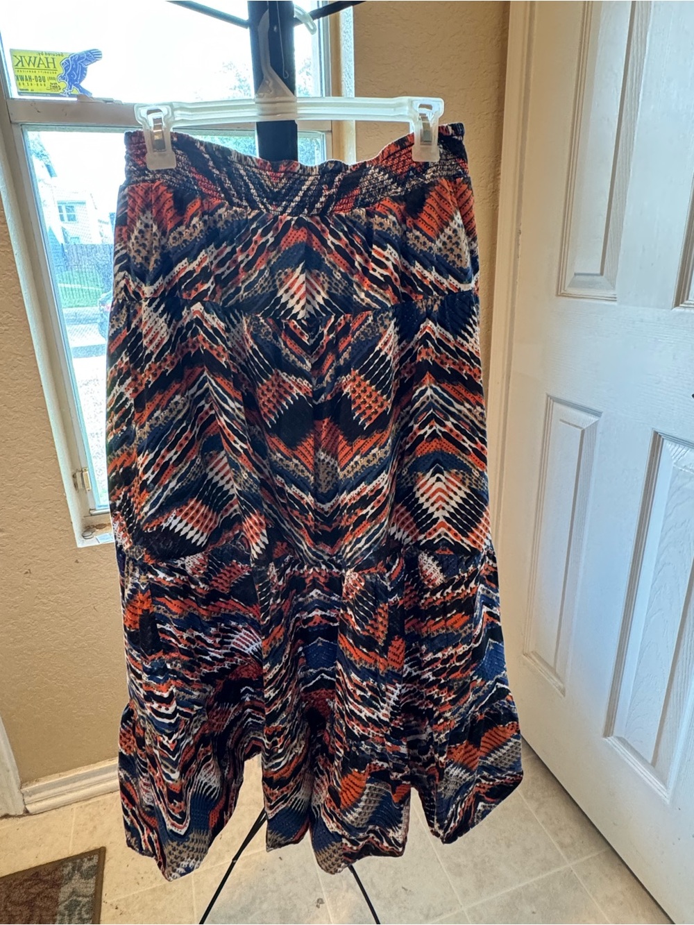 Smocked Office Skirt Maxi Skirt Geometric Pattern Ruffled Flow Comfy Skirt Color
